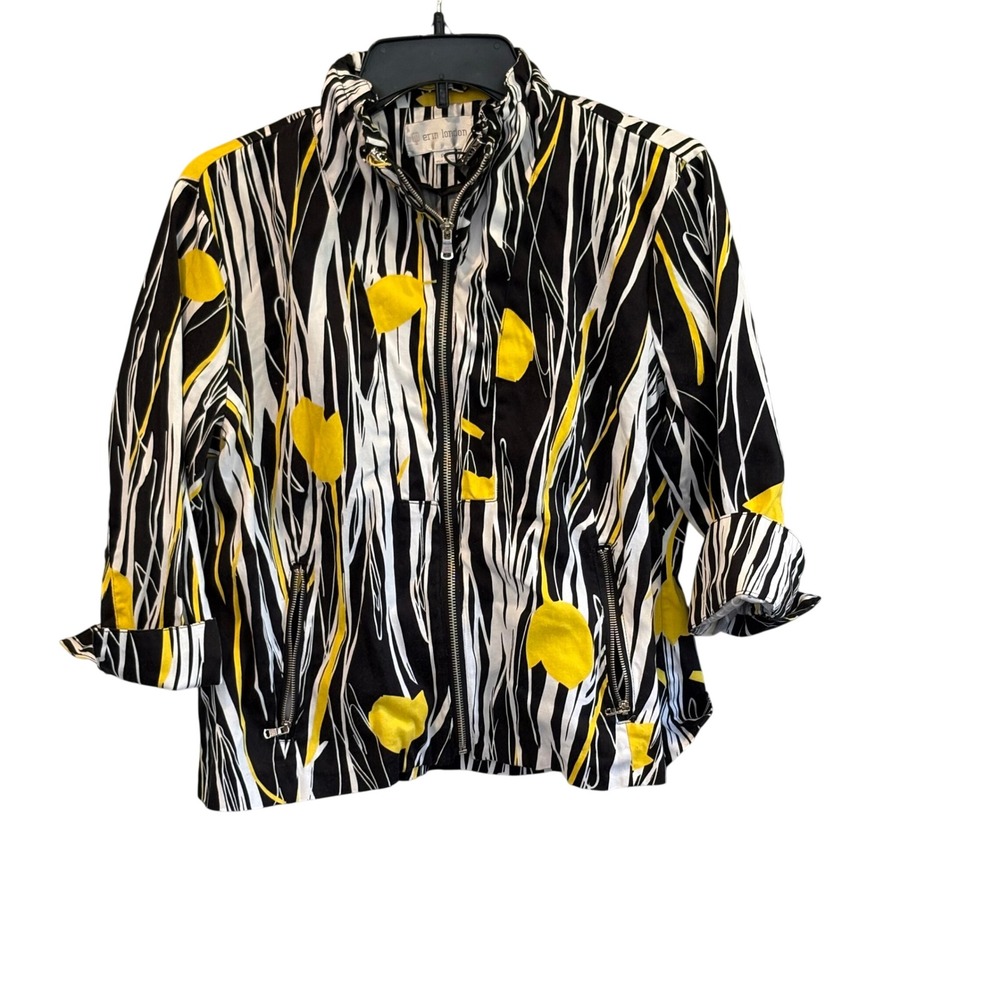 VTG 90s Erin London Abstract Graphic Zip Up Jacket Art Modernist Black Yellow PM